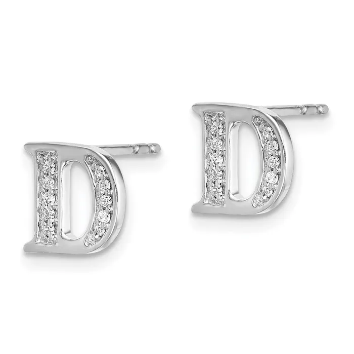 Earrings Goldia Solid 14k White Gold Simulated CZ Initial D Earrings