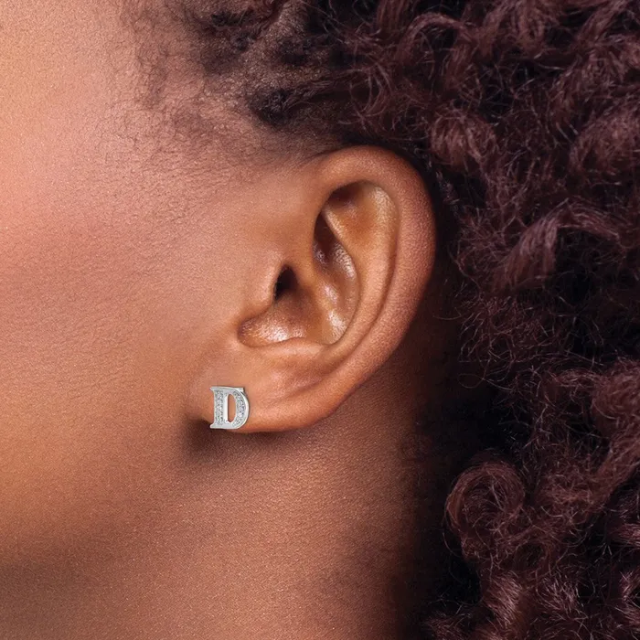 Earrings Goldia Solid 14k White Gold Simulated CZ Initial D Earrings
