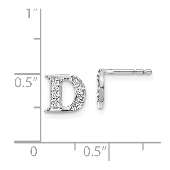 Earrings Goldia Solid 14k White Gold Simulated CZ Initial D Earrings