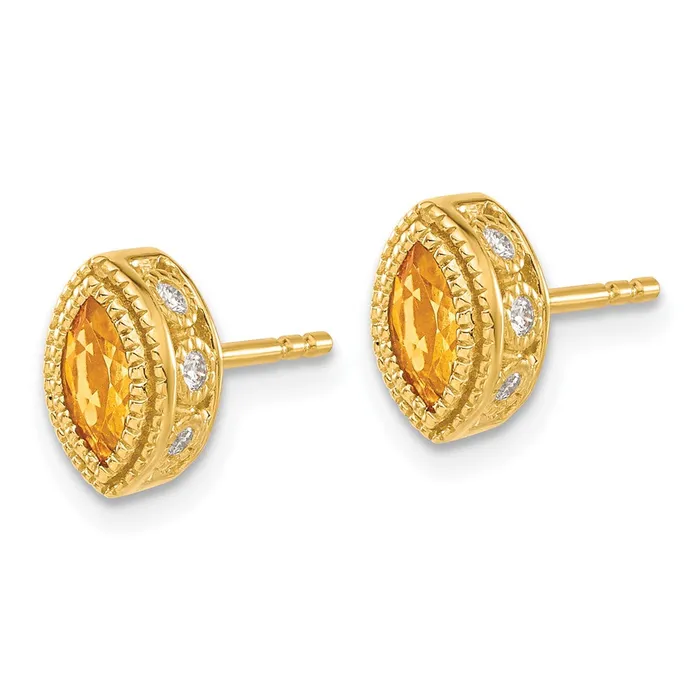 Earrings Goldia Solid 14k Yellow Gold Marquise Simulated Citrine and CZ Earrings
