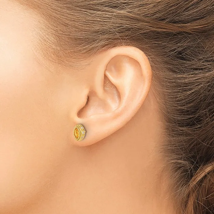 Earrings Goldia Solid 14k Yellow Gold Marquise Simulated Citrine and CZ Earrings