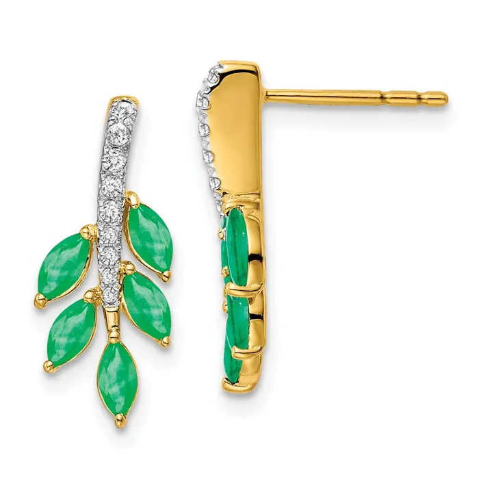 Earrings Goldia Solid 14k Yellow Gold Simulated Emerald and CZ Leaf Earrings Earrings Goldia Solid 14k Yellow Gold Simulated Emerald and CZ Leaf Earrings