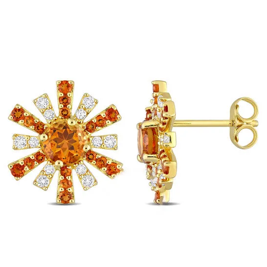 Earrings JMS always Original AMOUR 1 58 CT TGW Madeira Citrine and White Topaz Starburst Earrings In Yellow Plated Sterling Silver Earrings JMS always Original AMOUR 1 58 CT TGW Madeira Citrine and White Topaz Starburst Earrings In Yellow Plated Sterling Silver