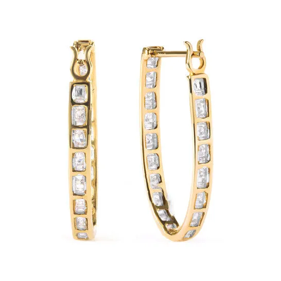 Earrings JMS always Original Haus of Brilliance 10K Yellow Gold 100 Cttw Round and BaguetteCut Diamond UHoop Earrings HI Color SI2I1 Clarity Earrings JMS always Original Haus of Brilliance 10K Yellow Gold 100 Cttw Round and BaguetteCut Diamond UHoop Earrings HI Color SI2I1 Clarity