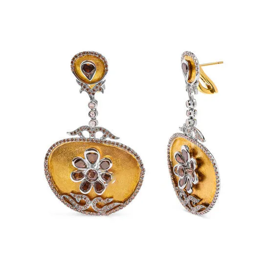 Earrings JMS always Original Haus of Brilliance 14K White and Yellow Gold 5 14 Cttw Rose Cut Diamond Matte Finished Medallion Dangle Earring Fancy Color I1I2 Clarity