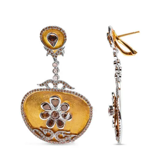 Earrings JMS always Original Haus of Brilliance 14K White and Yellow Gold 5 14 Cttw Rose Cut Diamond Matte Finished Medallion Dangle Earring Fancy Color I1I2 Clarity
