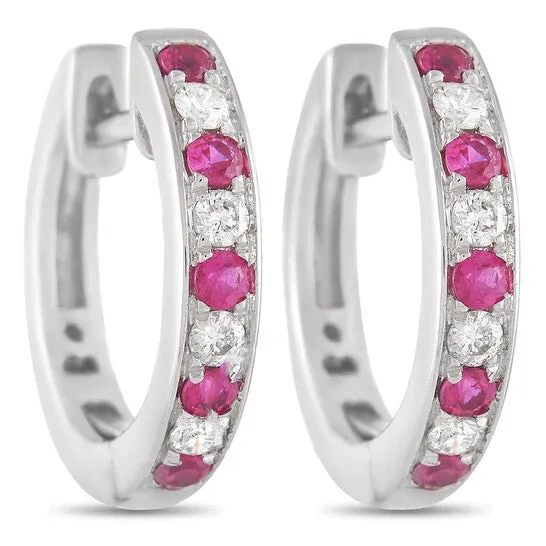 Earrings JMS always Original LB Exclusive 14K White Gold 015 ct Diamond and 025 ct Ruby Hoop Earrings Earrings JMS always Original LB Exclusive 14K White Gold 015 ct Diamond and 025 ct Ruby Hoop Earrings