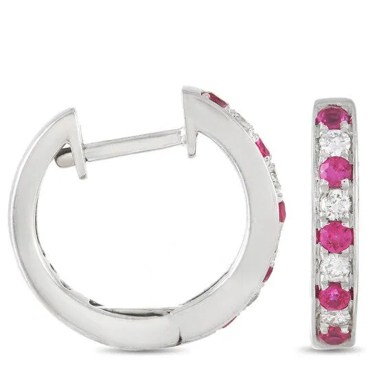 Earrings JMS always Original LB Exclusive 14K White Gold 015 ct Diamond and 025 ct Ruby Hoop Earrings Earrings JMS always Original LB Exclusive 14K White Gold 015 ct Diamond and 025 ct Ruby Hoop Earrings
