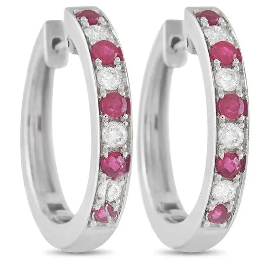 Earrings JMS always Original LB Exclusive 14K White Gold 025 ct Diamond and 042 ct Ruby Hoop Earrings Earrings JMS always Original LB Exclusive 14K White Gold 025 ct Diamond and 042 ct Ruby Hoop Earrings