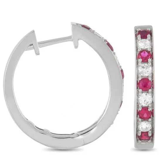 Earrings JMS always Original LB Exclusive 14K White Gold 025 ct Diamond and 042 ct Ruby Hoop Earrings Earrings JMS always Original LB Exclusive 14K White Gold 025 ct Diamond and 042 ct Ruby Hoop Earrings