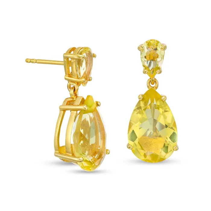Earrings PearShaped Lime Quartz Double Teardrop Earrings in Sterling Silver with 10K Gold Plate Goldia Earrings PearShaped Lime Quartz Double Teardrop Earrings in Sterling Silver with 10K Gold Plate Goldia