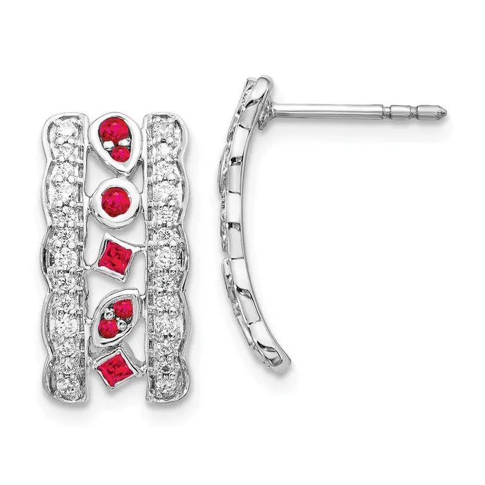 Earrings Solid 14k White Gold Simulated CZ Ruby Fancy Earrings Goldia