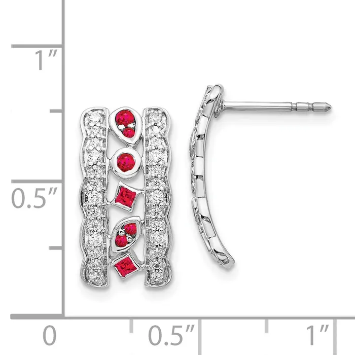 Earrings Solid 14k White Gold Simulated CZ Ruby Fancy Earrings Goldia Earrings Solid 14k White Gold Simulated CZ Ruby Fancy Earrings Goldia