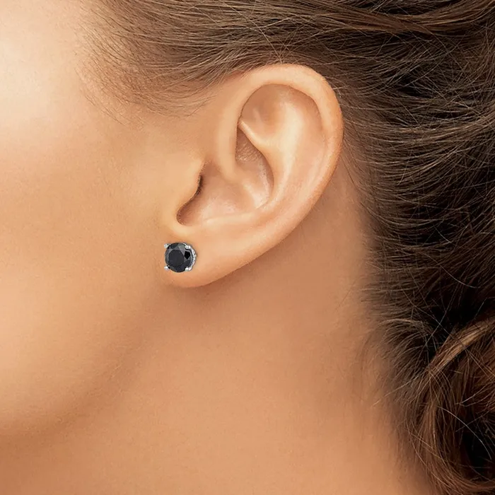 Earrings Sterling Silver Rhodiumplated Black Sapphire Post Earrings Goldia