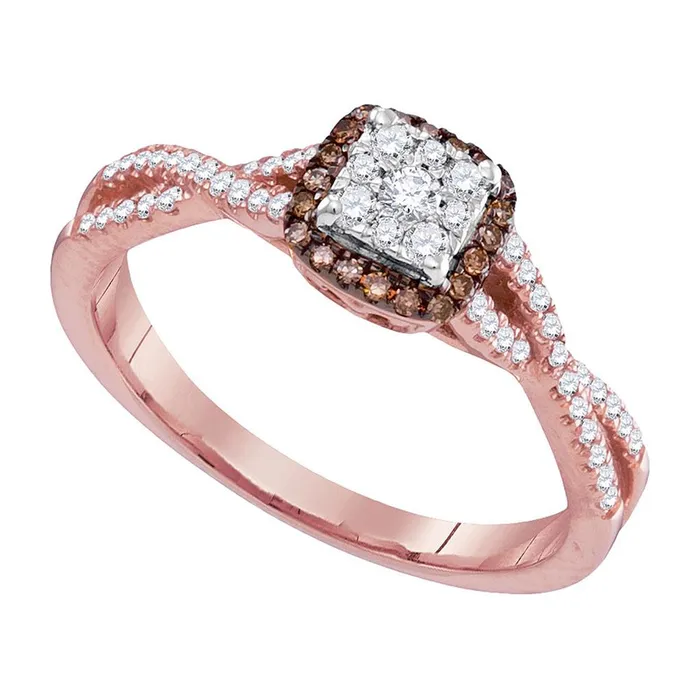 gndatlanta 14k Rose Gold Round Brown Diamond Twist Cluster Ring 13 Cttw Rings gndatlanta 14k Rose Gold Round Brown Diamond Twist Cluster Ring 13 Cttw Rings