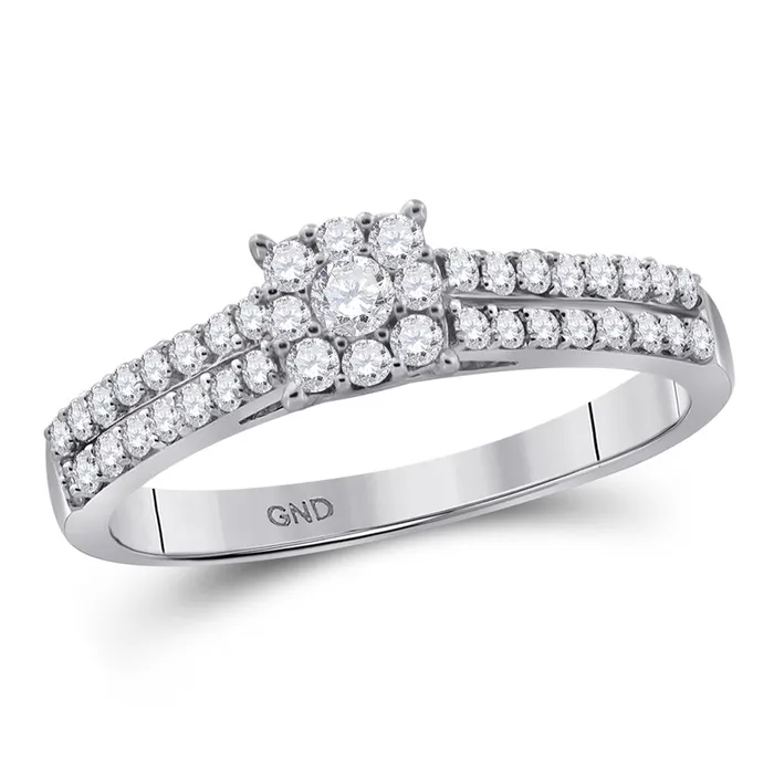 gndatlanta 14k White Gold Round Diamond Cluster Bridal Engagement Ring 13 Cttw Rings
