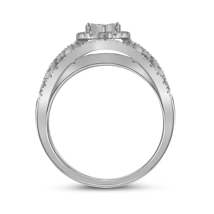 gndatlanta 14k White Gold Round Diamond Cluster Bridal Engagement Ring 13 Cttw Rings