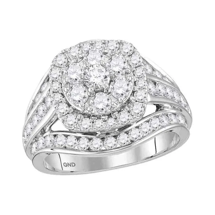 gndatlanta 14k White Gold Round Diamond Cluster Bridal Engagement Ring 2 Cttw Rings gndatlanta 14k White Gold Round Diamond Cluster Bridal Engagement Ring 2 Cttw Rings