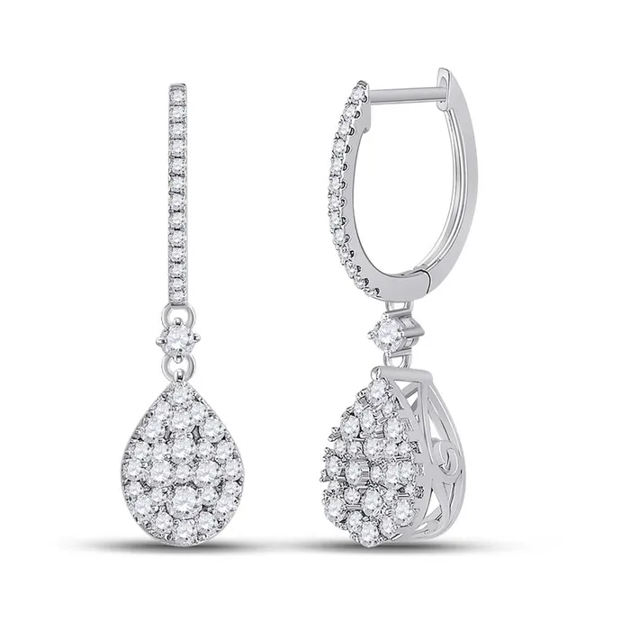 gndatlanta 14k White Gold Round Diamond Hoop Teardrop Dangle Earrings 1 Cttw Earrings gndatlanta 14k White Gold Round Diamond Hoop Teardrop Dangle Earrings 1 Cttw Earrings