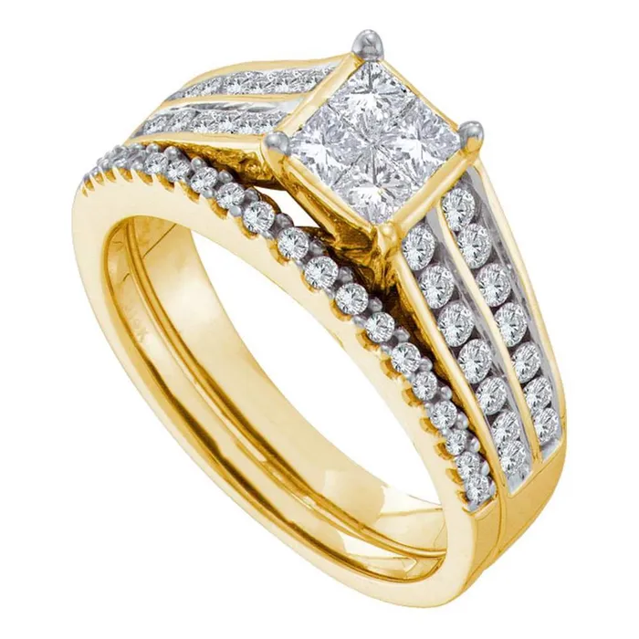 gndatlanta 14k Yellow Gold Princess Diamond Bridal Wedding Ring Set 1 Cttw Rings gndatlanta 14k Yellow Gold Princess Diamond Bridal Wedding Ring Set 1 Cttw Rings