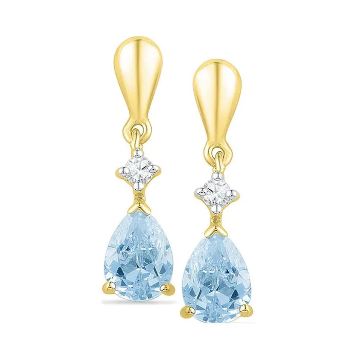 gndatlanta Earrings 10k Yellow Gold Created Blue Swiss Topaz Diamond Dangle Earrings 134 Cttw