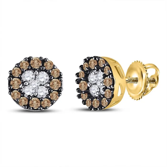 gndatlanta Earrings 10k Yellow Gold Round Brown Diamond Cluster Earrings 13 Cttw gndatlanta Earrings 10k Yellow Gold Round Brown Diamond Cluster Earrings 13 Cttw