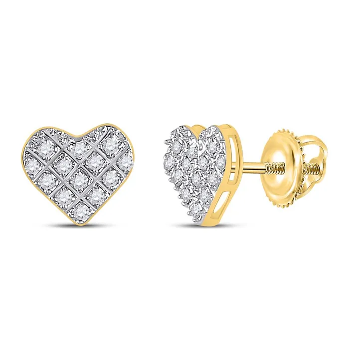 gndatlanta Earrings 10k Yellow Gold Round Diamond Heart Earrings 110 Cttw