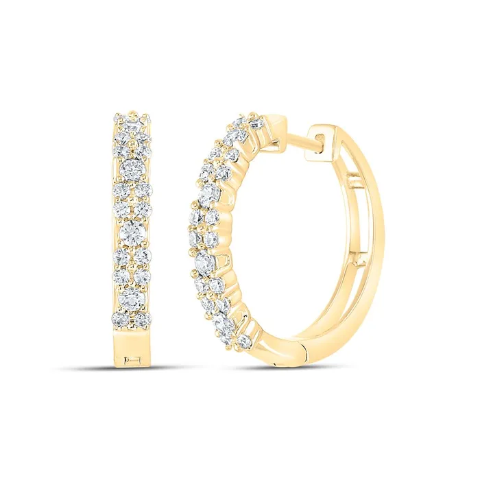 gndatlanta Earrings 14k Yellow Gold Round Diamond Hoop Earrings 34 Cttw gndatlanta Earrings 14k Yellow Gold Round Diamond Hoop Earrings 34 Cttw