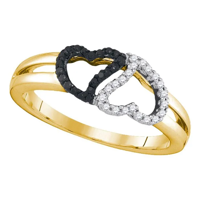 gndatlanta Rings 10k Yellow Gold Round Black Diamond Heart Ring 16 Cttw