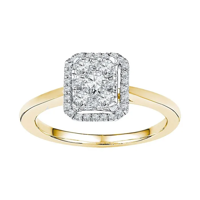 gndatlanta Rings 10k Yellow Gold Round Diamond Square Cluster Ring 13 Cttw gndatlanta Rings 10k Yellow Gold Round Diamond Square Cluster Ring 13 Cttw