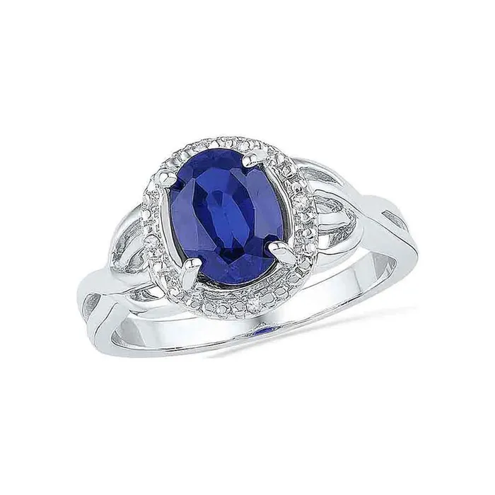 gndatlanta Rings 14k White Gold Oval Created Blue Sapphire Solitaire Diamond Ring 02 Cttw gndatlanta Rings 14k White Gold Oval Created Blue Sapphire Solitaire Diamond Ring 02 Cttw