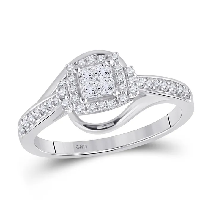 gndatlanta Rings 14k White Gold Princess Diamond Halo Cluster Fashion Ring 38 Ctw