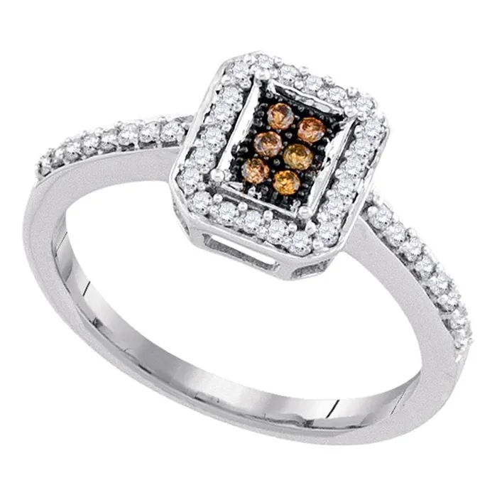 gndatlanta Rings 14k White Gold Round Brown Diamond Square Cluster Ring 14 Cttw gndatlanta Rings 14k White Gold Round Brown Diamond Square Cluster Ring 14 Cttw