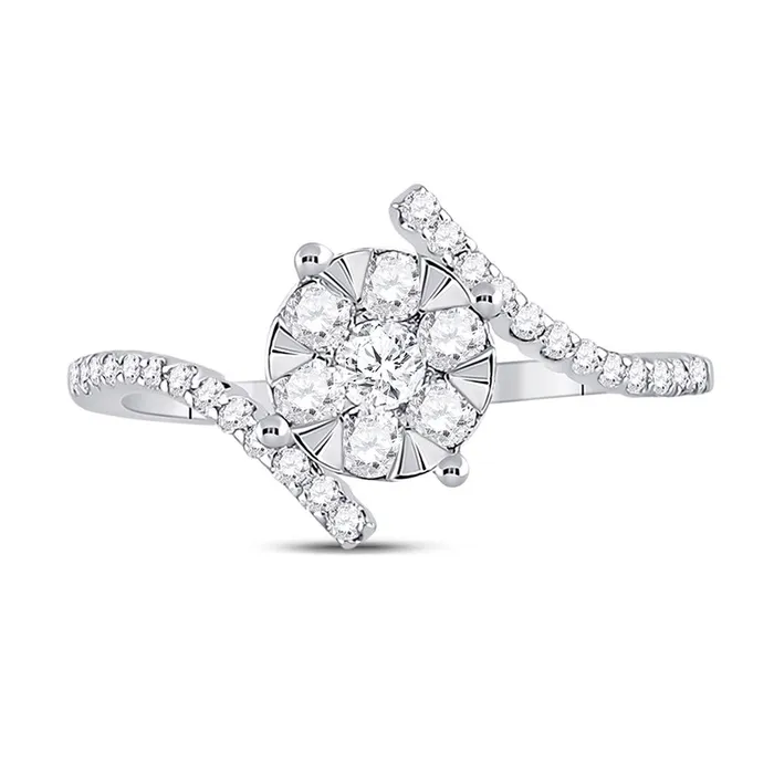gndatlanta Rings 14k White Gold Round Diamond Bypass Flower Cluster Ring 12 Cttw gndatlanta Rings 14k White Gold Round Diamond Bypass Flower Cluster Ring 12 Cttw