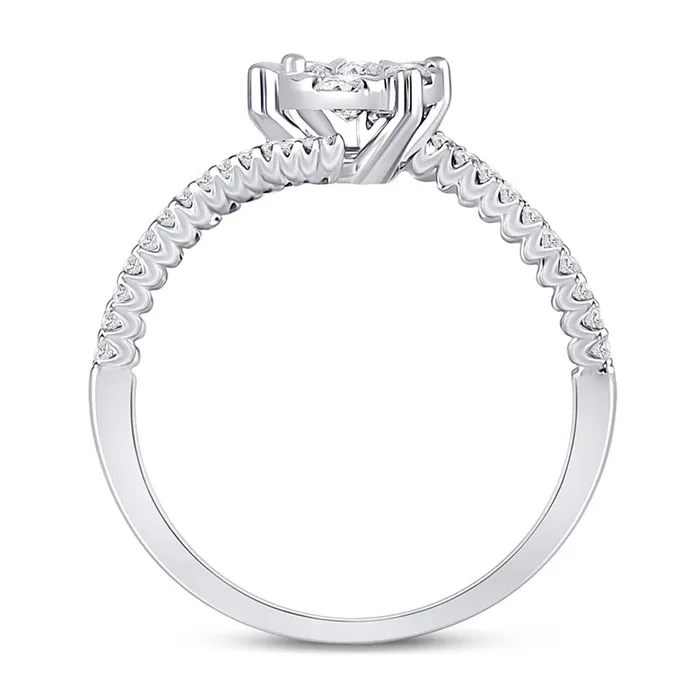 gndatlanta Rings 14k White Gold Round Diamond Bypass Flower Cluster Ring 12 Cttw