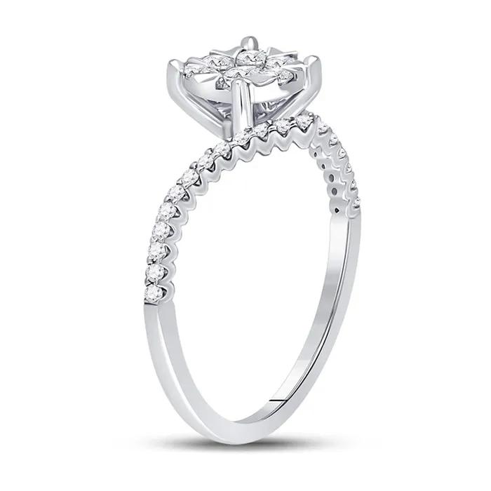 gndatlanta Rings 14k White Gold Round Diamond Bypass Flower Cluster Ring 12 Cttw