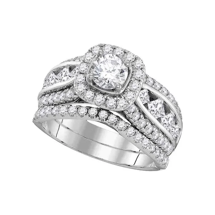 gndatlanta Rings 14k White Gold Round Diamond Halo Bridal Wedding Ring Set 214 Cttw Certified gndatlanta Rings 14k White Gold Round Diamond Halo Bridal Wedding Ring Set 214 Cttw Certified