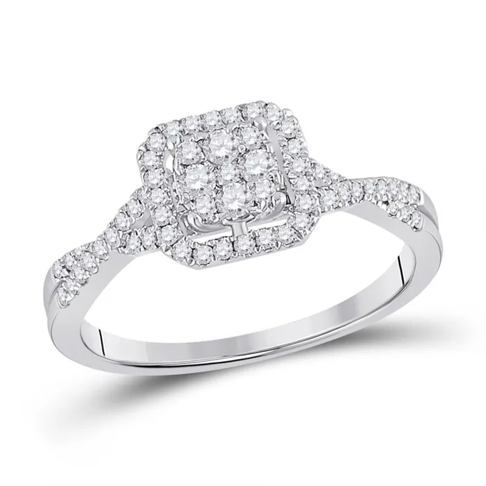 gndatlanta Rings 14k White Gold Round Diamond Square Cluster Ring 12 Cttw