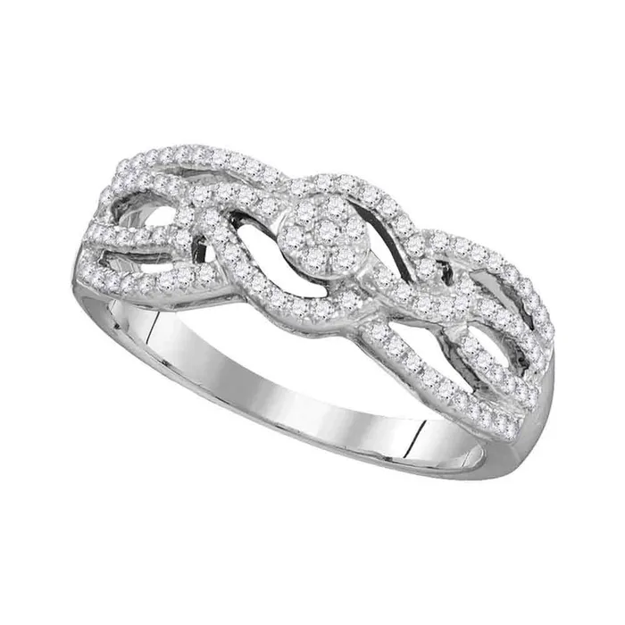 gndatlanta Rings 14k White Gold Round Diamond Woven Strand Cluster Band Ring 13 Cttw gndatlanta Rings 14k White Gold Round Diamond Woven Strand Cluster Band Ring 13 Cttw