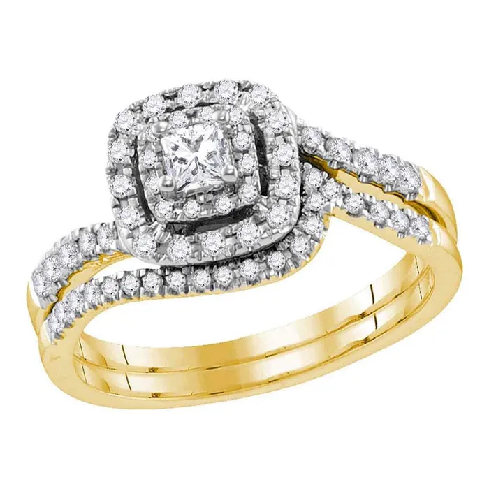 gndatlanta Rings 14k Yellow Gold Princess Diamond Bridal Wedding Ring Set 12 Cttw Certified