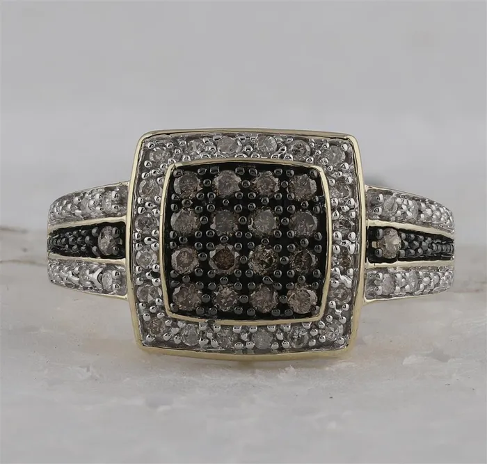 gndatlanta Rings 14k Yellow Gold Round Brown Diamond Cluster Ring 12 Cttw