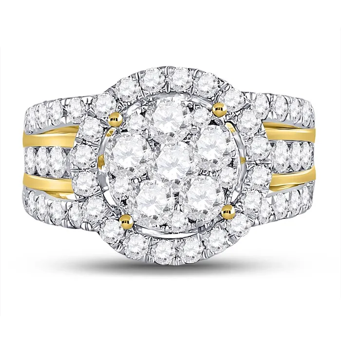 gndatlanta Rings 14k Yellow Gold Round Diamond Cluster Bridal Engagement Ring 3 Cttw gndatlanta Rings 14k Yellow Gold Round Diamond Cluster Bridal Engagement Ring 3 Cttw