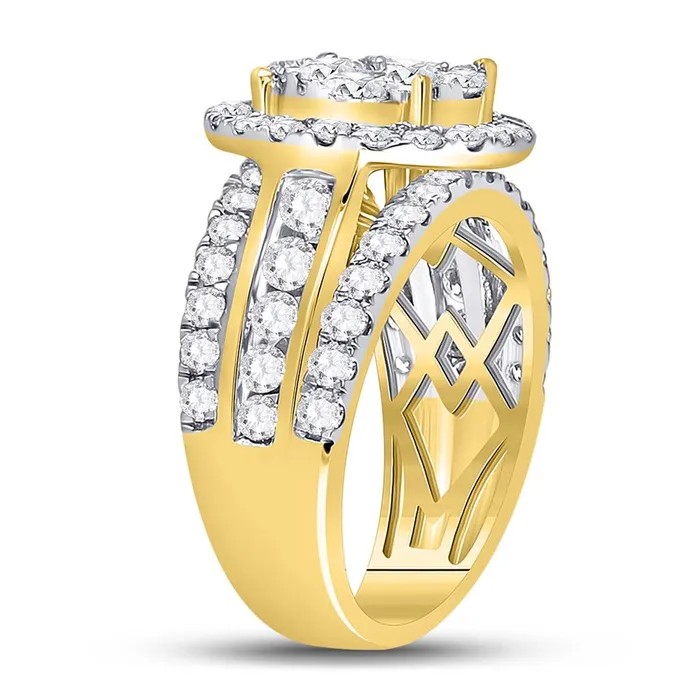 gndatlanta Rings 14k Yellow Gold Round Diamond Cluster Bridal Engagement Ring 3 Cttw