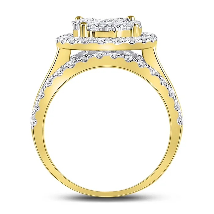 gndatlanta Rings 14k Yellow Gold Round Diamond Cluster Bridal Engagement Ring 3 Cttw