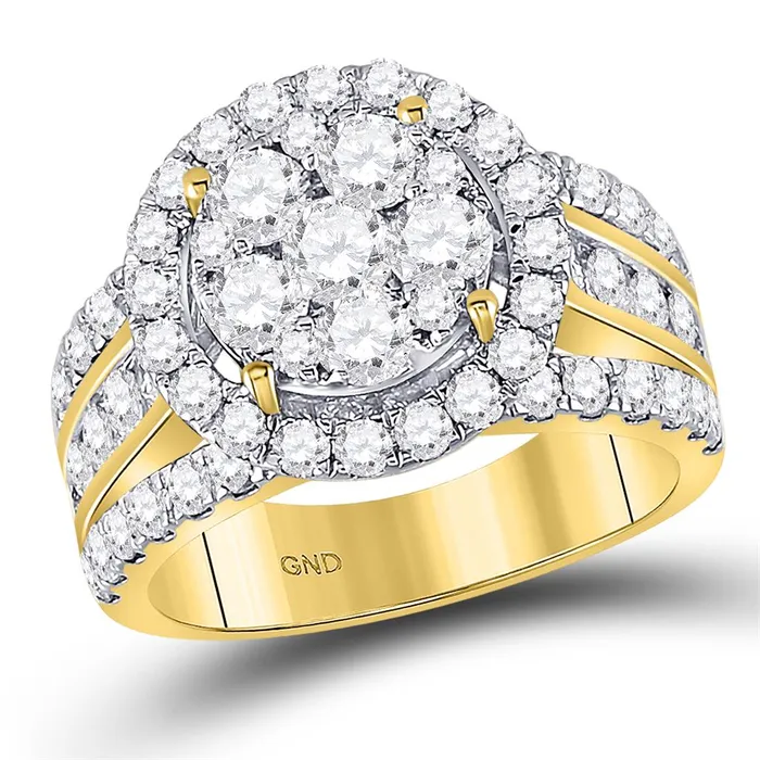 gndatlanta Rings 14k Yellow Gold Round Diamond Cluster Bridal Engagement Ring 3 Cttw