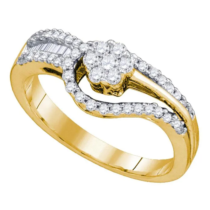 gndatlanta Rings 14k Yellow Gold Round Diamond Flower Cluster Bridal Engagement Ring 12 Cttw