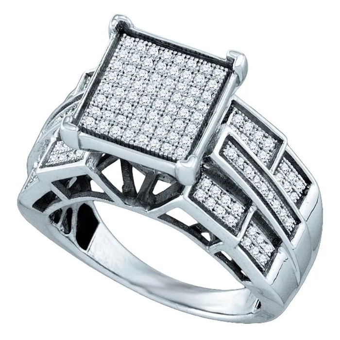 gndatlanta Sterling Silver Round Diamond Square Cluster Ring 38 Cttw Rings gndatlanta Sterling Silver Round Diamond Square Cluster Ring 38 Cttw Rings