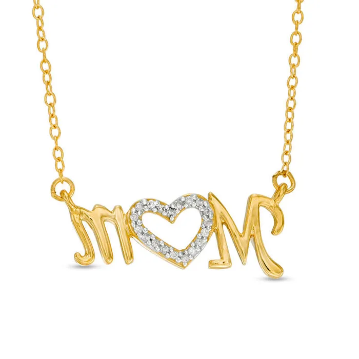 Goldia 01 CT TW Natural Diamond Mom Heart Necklace in Sterling Silver with Yellow Rhodium Necklaces Goldia 01 CT TW Natural Diamond Mom Heart Necklace in Sterling Silver with Yellow Rhodium Necklaces