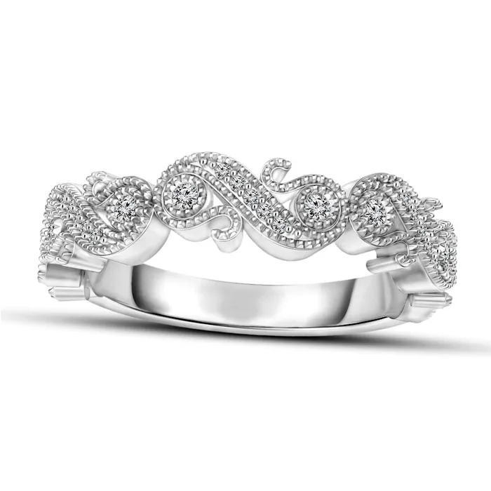 Goldia 013 CT TW Natural Diamond Antique VintageStyle Swirl Stackable Band in Solid 10K White Gold Rings Goldia 013 CT TW Natural Diamond Antique VintageStyle Swirl Stackable Band in Solid 10K White Gold Rings