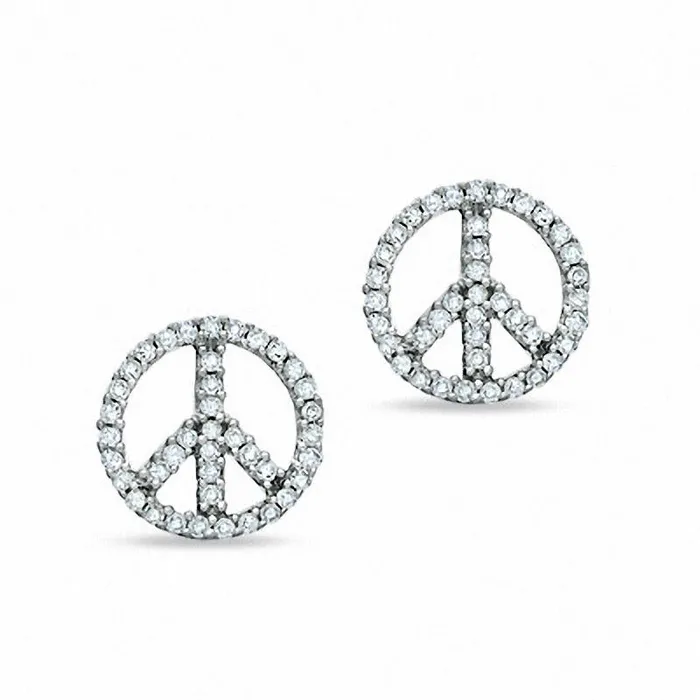 Goldia 025 CT TW Diamond Peace Sign Stud Earrings in 10K White Gold Earrings Goldia 025 CT TW Diamond Peace Sign Stud Earrings in 10K White Gold Earrings